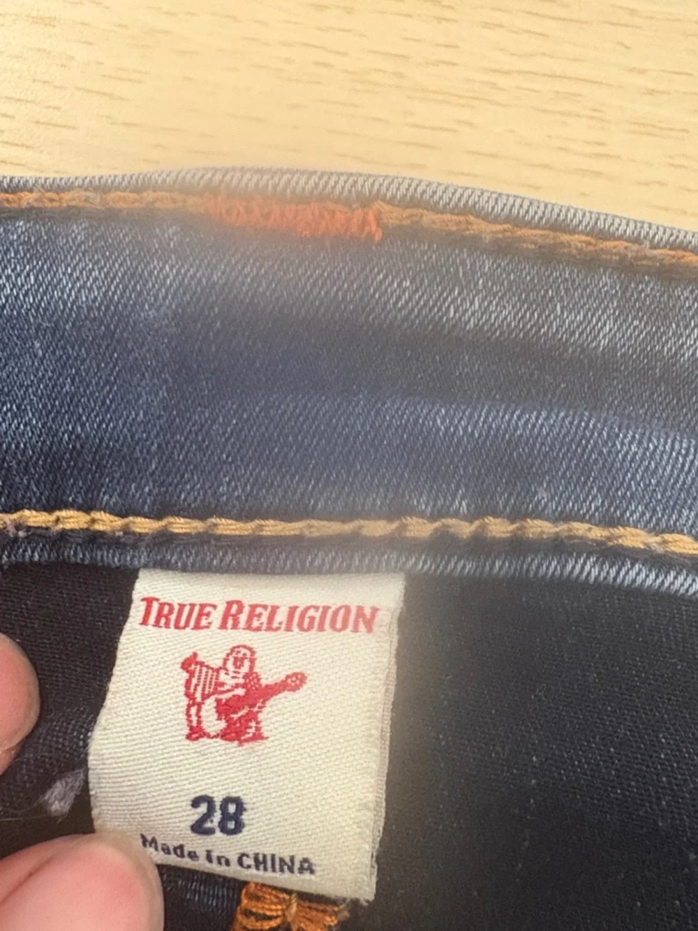 True Religion Skinny Jeans in Blue with Orange Stitching - Picture 3 of 6